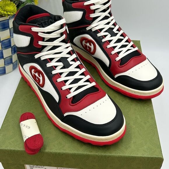 Men’s Gucci Mac 80 high top leather sneakers size 10 made in Italy - Picture 3 of 10